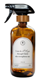 Amber glass I Can Do All Things multipurpose Gratitude Bottle with spray pump.