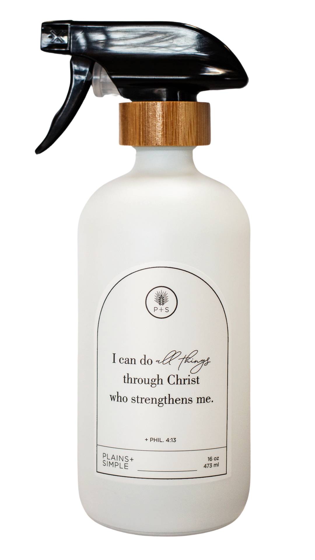 White glass I Can Do All Things multipurpose Gratitude Bottle with spray pump.