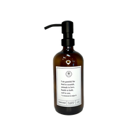 Amber glass I Am Grateful hand soap Gratitude Bottle with black pump.