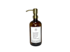 Amber glass I Am Grateful hand soap Gratitude Bottle with gold pump.
