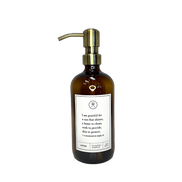 Amber glass I Am Grateful Gratitude Lotion Bottle with gold pump.
