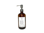 Amber glass I Am Grateful dish soap Gratitude Bottle with silver pump.
