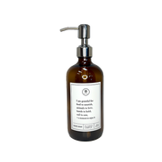 Amber glass I Am Grateful hand soap Gratitude Bottle with silver pump.