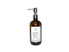 Amber glass I Am Grateful hand soap Gratitude Bottle with silver pump.