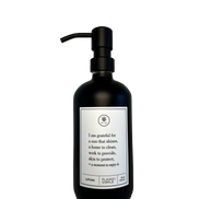 Black glass I Am Grateful Gratitude Lotion Bottle with black pump.