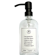 Clear glass I Am Grateful Lotion Gratitude Bottle with black pump.