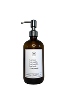 Amber glass I am Kind hand soap  Gratitude Bottle with silver pump.