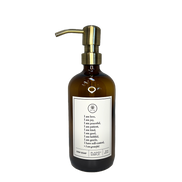 Amber glass Fruits of the Spirit dish soap Gratitude Bottle with gold pump.