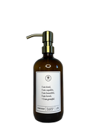 Amber glass I am Kind hand soap  Gratitude Bottle with gold pump.