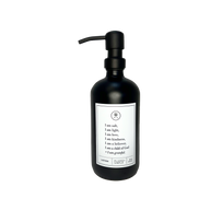 Black glass I am Salt & Light lotion Gratitude Bottle with black pump.
