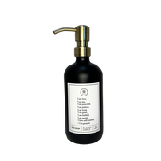 Black glass Fruits of the Spirit dish soap Gratitude Bottle with gold pump.