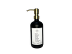 Black glass Fruits of the Spirit dish soap Gratitude Bottle with gold pump.