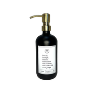 Black glass I am Salt & Light lotion Gratitude Bottle with gold pump.