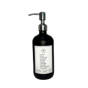 Black glass Fruits of the Spirit dish soap Gratitude Bottle with silver pump.