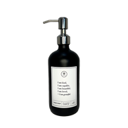 Black glass I am Kind hand soap Gratitude Bottle with silver pump