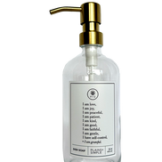 Clear glass Fruits of the Spirit dish soap Gratitude Bottle with gold pump.
