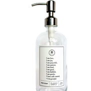 Clear glass Fruits of the Spirit dish soap Gratitude Bottle with silver pump.