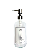 Clear glass Fruits of the Spirit dish soap Gratitude Bottle with silver pump.