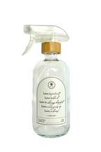 Clear glass Love Is... multipurpose Gratitude Bottle with spray pump.