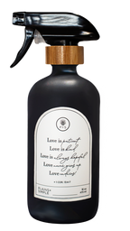 Black glass Love Is... multipurpose Gratitude Bottle with spray pump.