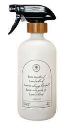 White glass Love Is... multipurpose Gratitude Bottle with spray pump.