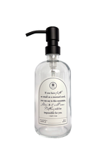 Clear glass Mustard Seed multipurpose Gratitude Bottle with black pump.