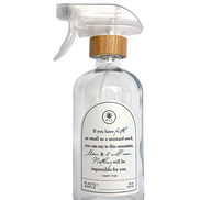Clear glass Mustard Seed multipurpose Gratitude Bottle with spray pump.