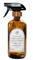 Amber glass Mustard Seed multipurpose Gratitude Bottle with spray pump.