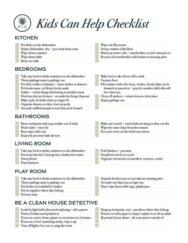 FREE Kids Can Help Tidy Home Checklist Digital Download