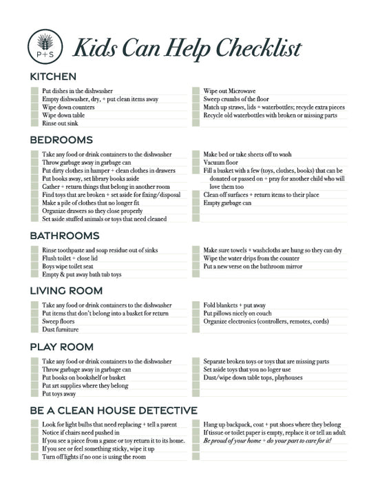 FREE Kids Can Help Tidy Home Checklist Digital Download