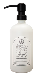 White glass Trust multipurpose Gratitude Bottle with black pump.