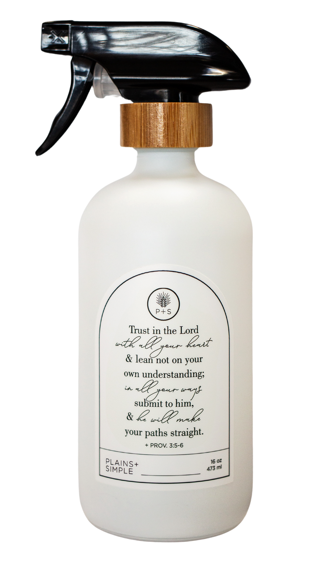 White glass Trust multipurpose Gratitude Bottle with spray pump.