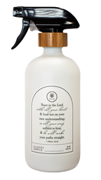 White glass Trust multipurpose Gratitude Bottle with spray pump.