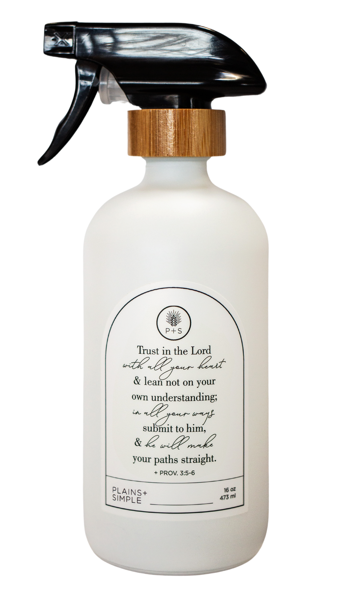 White glass Trust multipurpose Gratitude Bottle with spray pump.