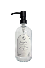 Clear glass Seasons multipurpose Gratitude Bottle with black pump.