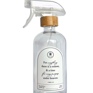 Clear glass Seasons multipurpose Gratitude Bottle with spray pump.