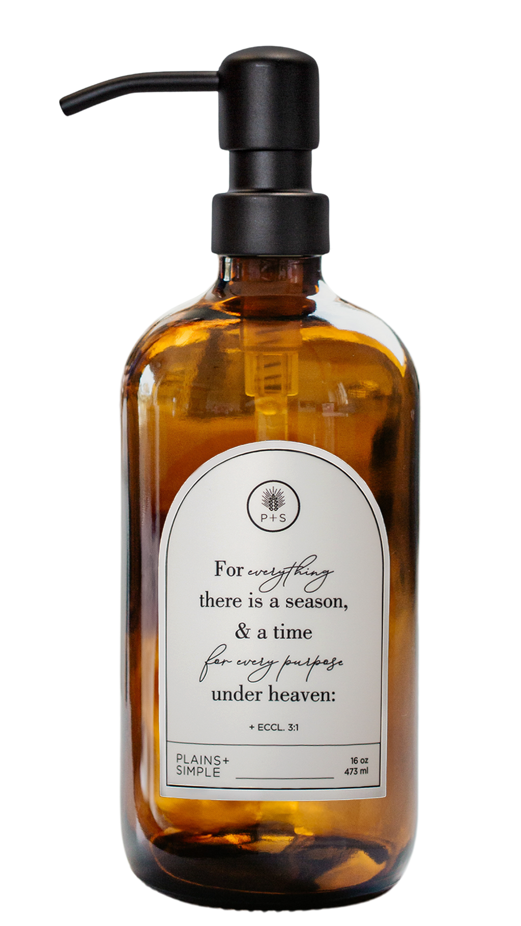 Amber glass Seasons multipurpose Gratitude Bottle with black pump.