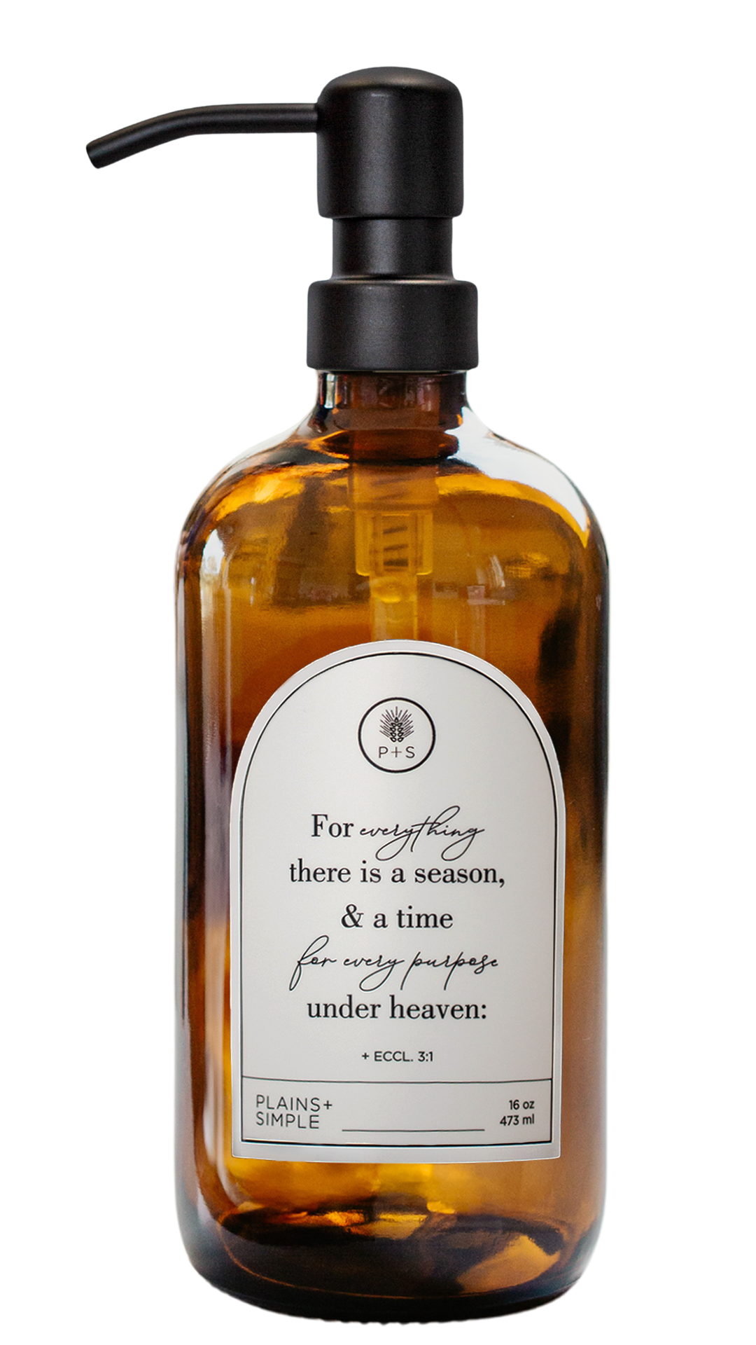 Amber glass Seasons multipurpose Gratitude Bottle with black pump.