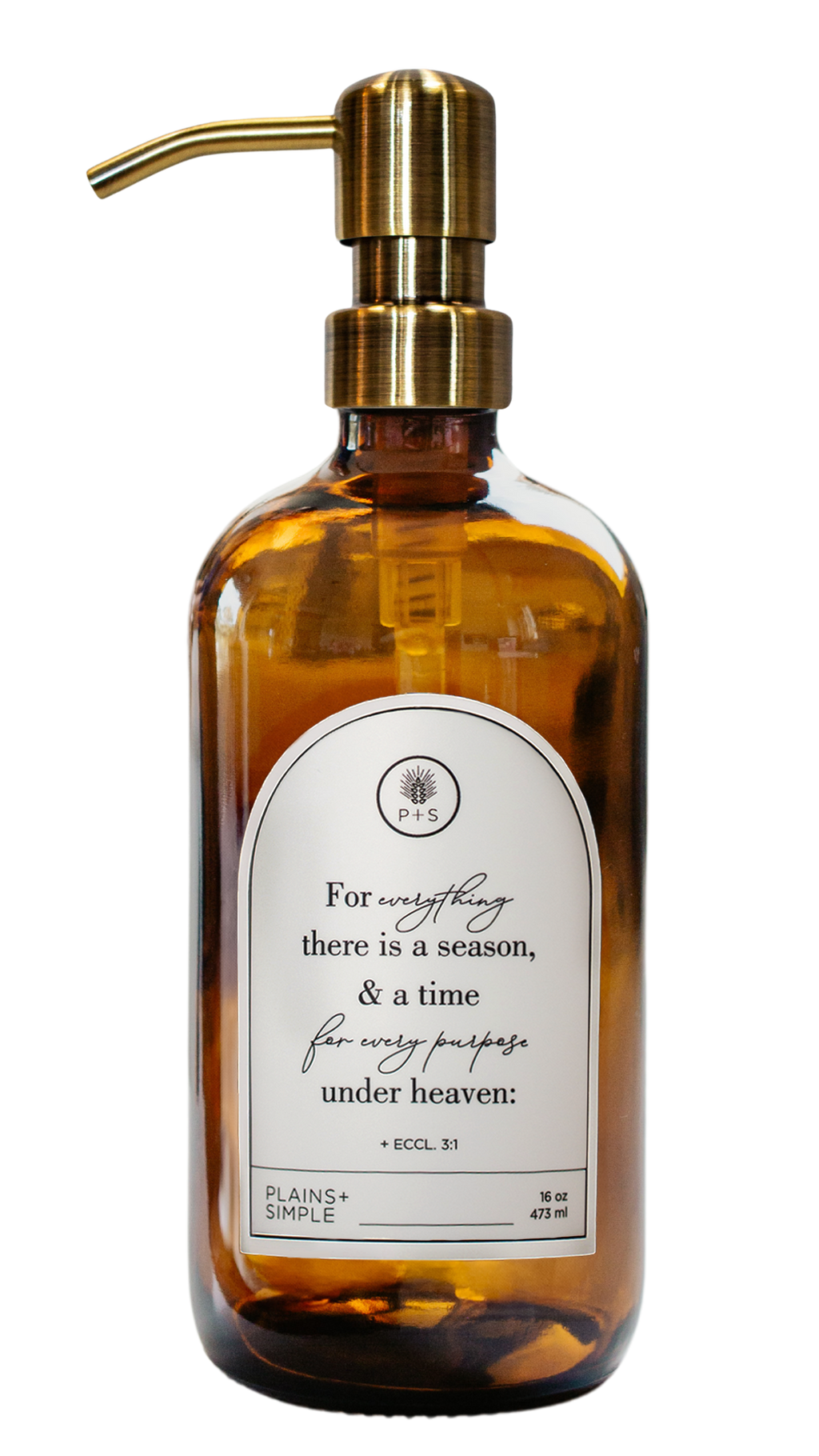 Amber glass Seasons multipurpose Gratitude Bottle with gold pump.