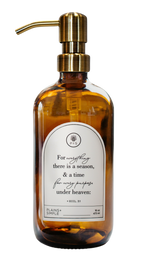 Amber glass Seasons multipurpose Gratitude Bottle with gold pump.