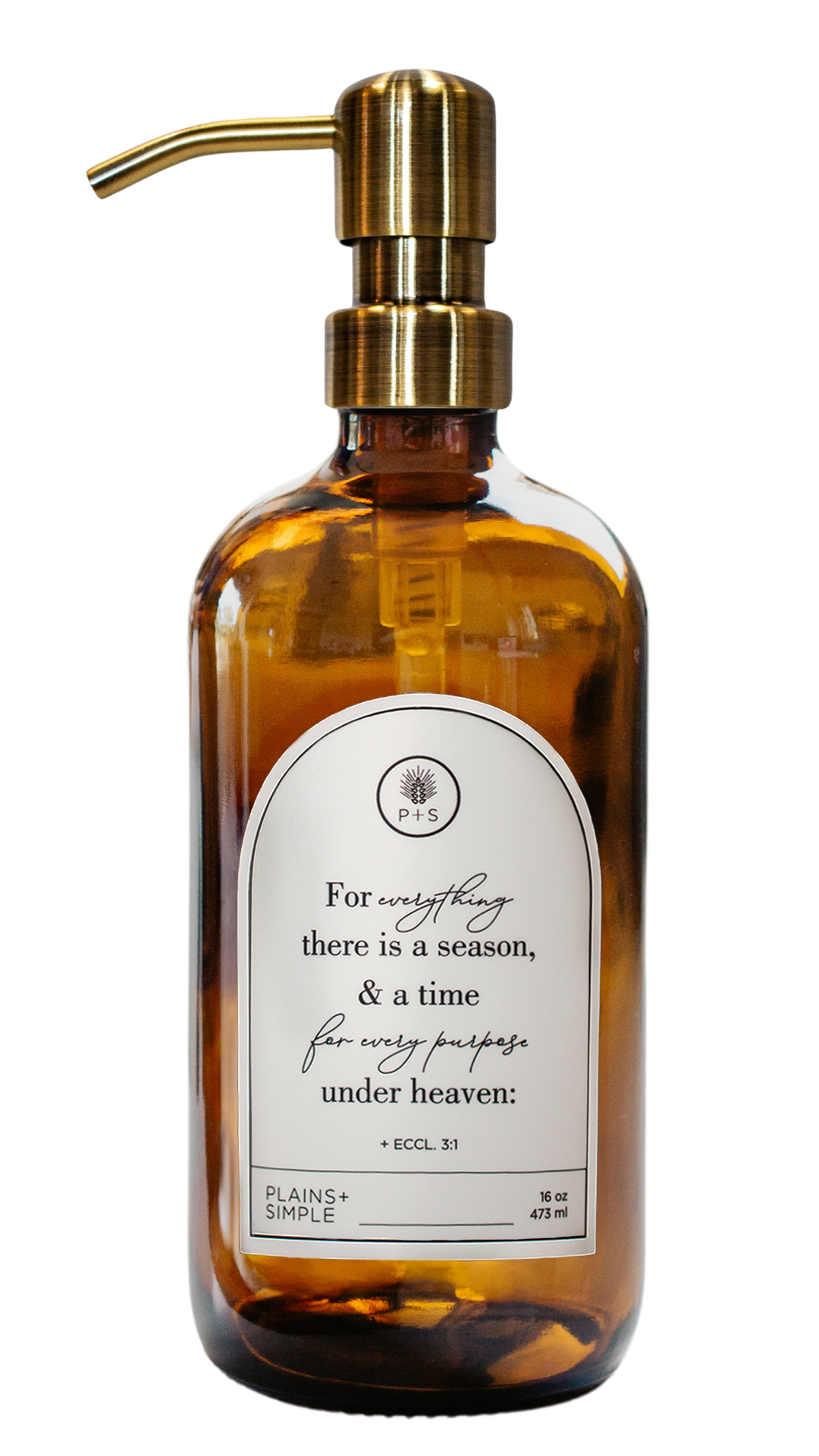 Amber glass Seasons multipurpose Gratitude Bottle with gold pump.