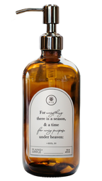 Amber glass Seasons multipurpose Gratitude Bottle with silver pump.