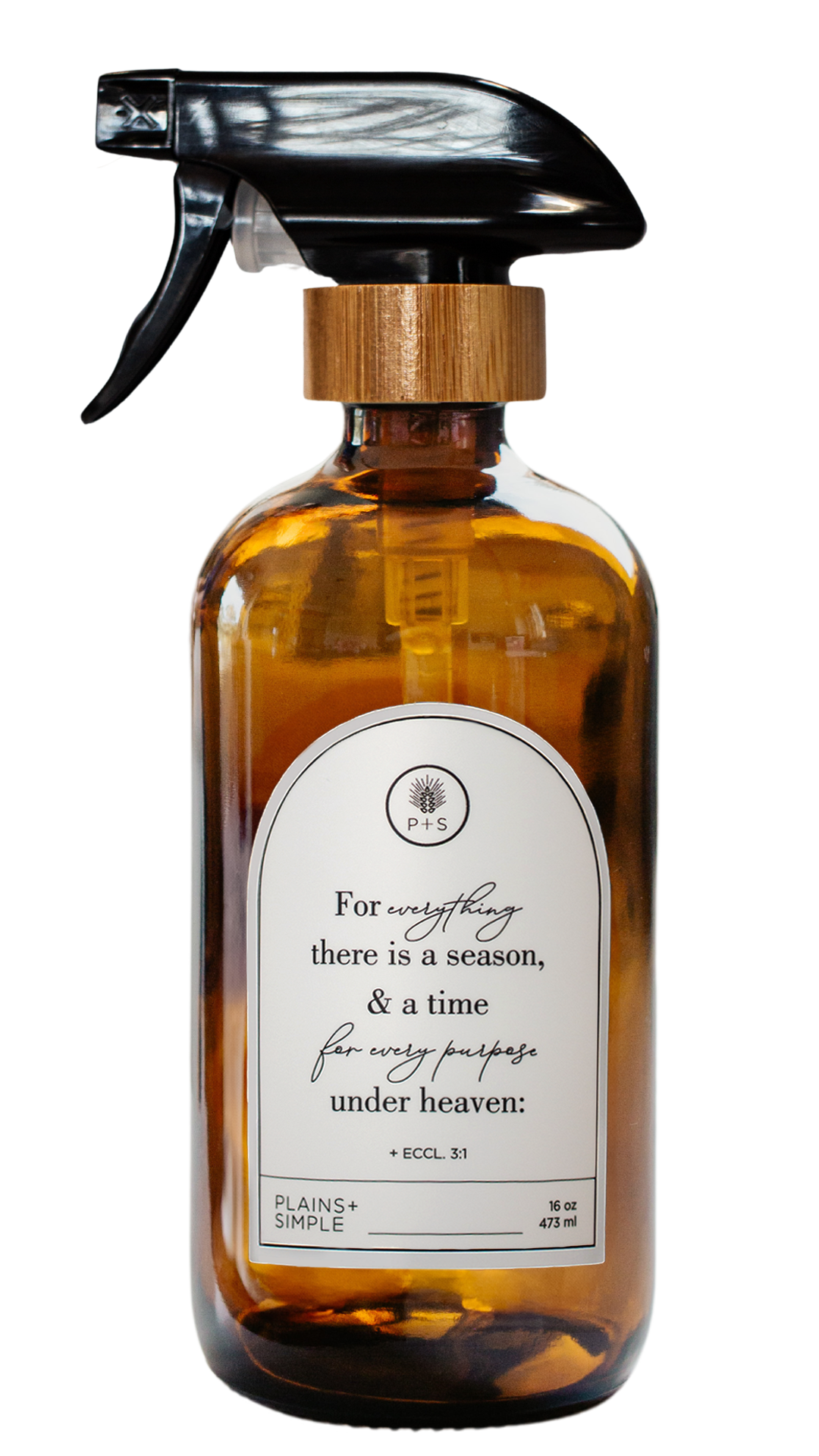 Amber glass Seasons multipurpose Gratitude Bottle with spray pump.