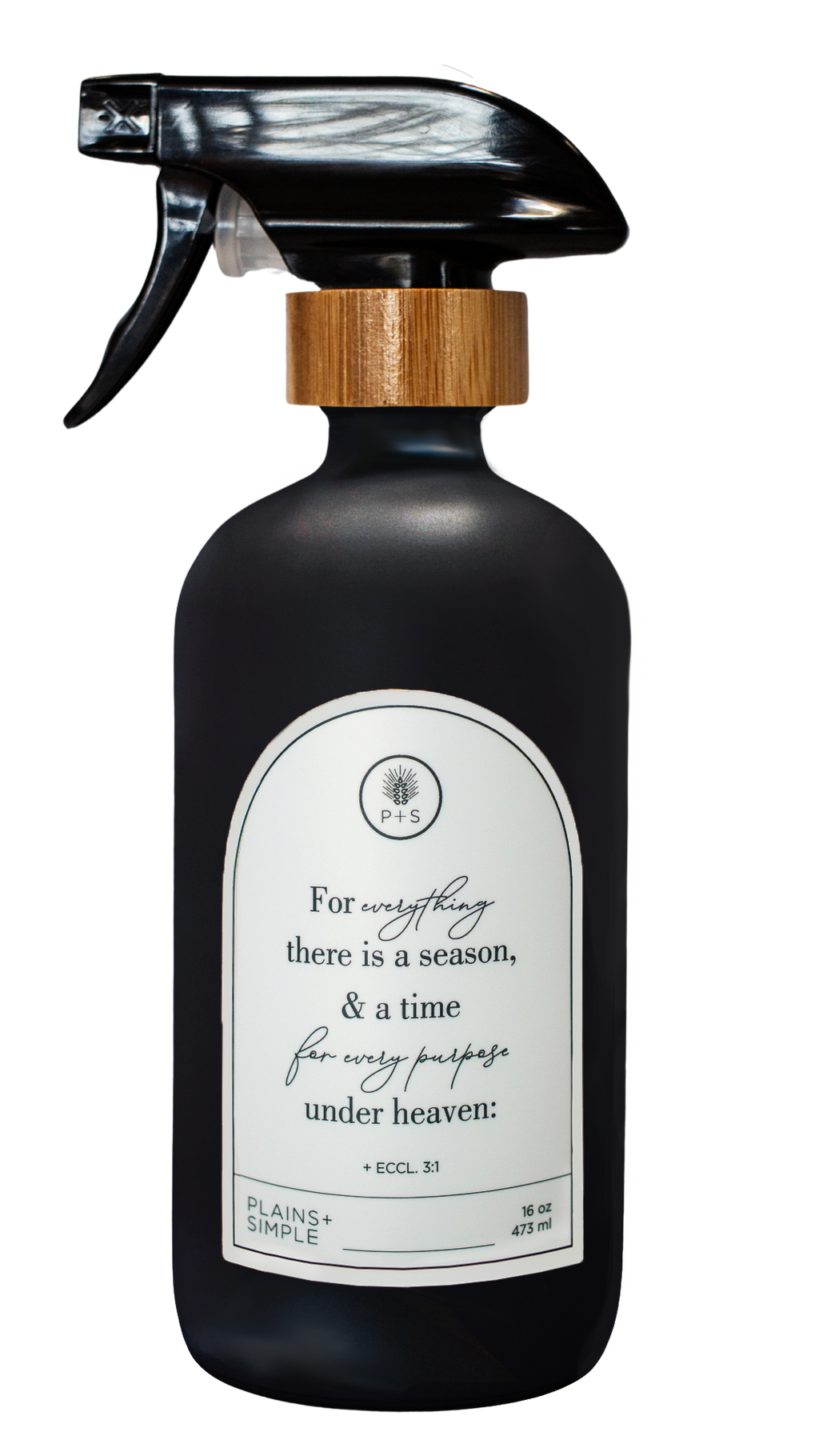 Black glass Seasons multipurpose Gratitude Bottle with spray pump.