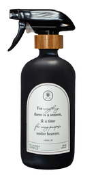 Black glass Seasons multipurpose Gratitude Bottle with spray pump.