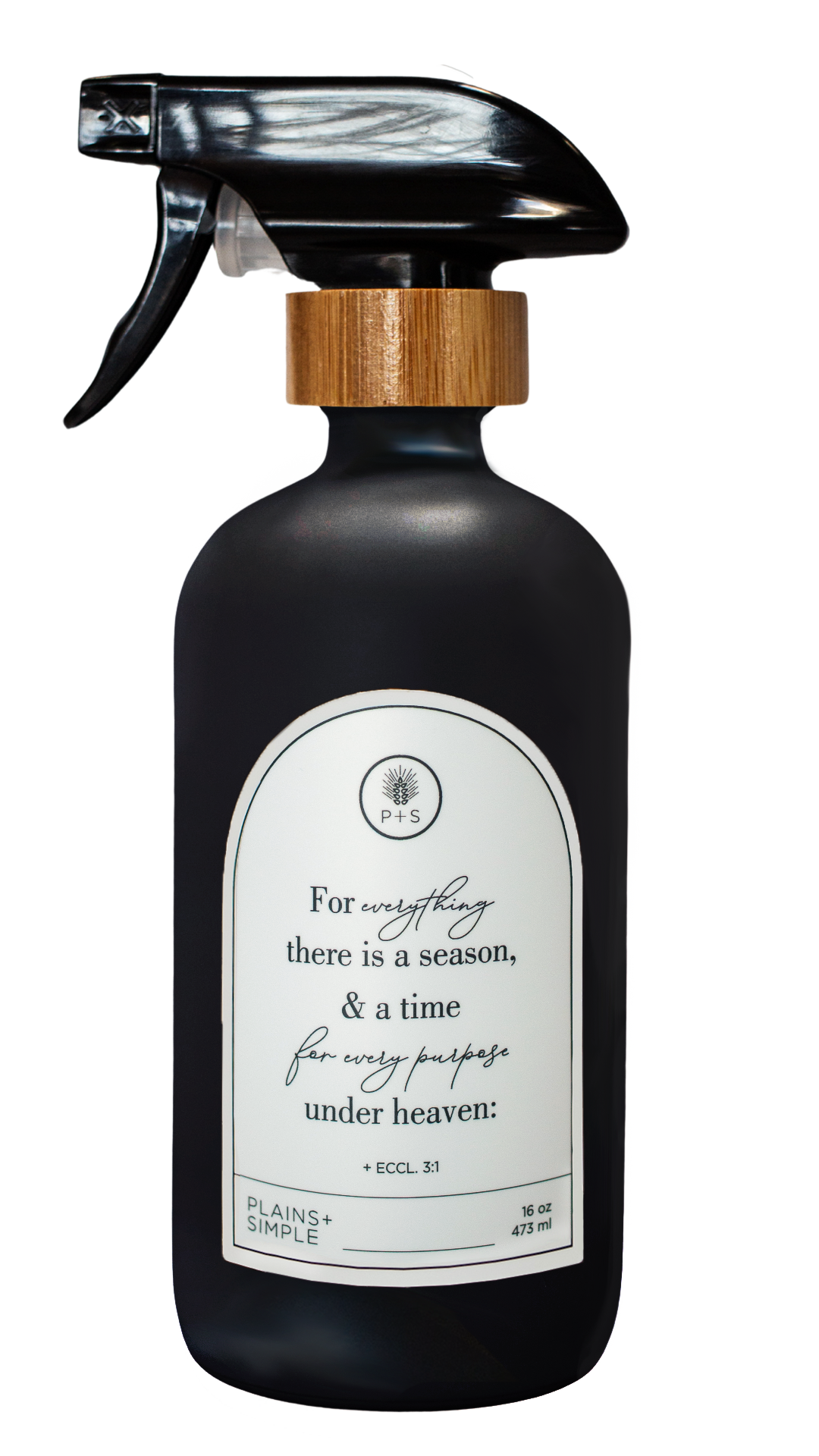 Black glass Seasons multipurpose Gratitude Bottle with spray pump.