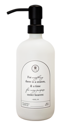White glass Seasons multipurpose Gratitude Bottle with black pump.