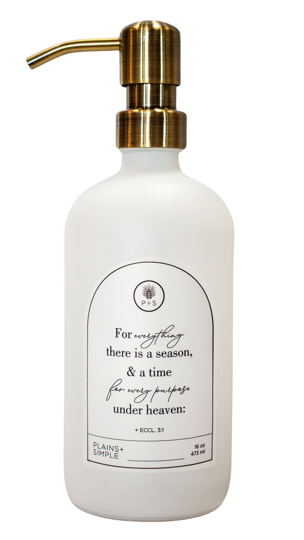 White glass Seasons multipurpose Gratitude Bottle with gold pump
