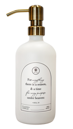 White glass Seasons multipurpose Gratitude Bottle with gold pump