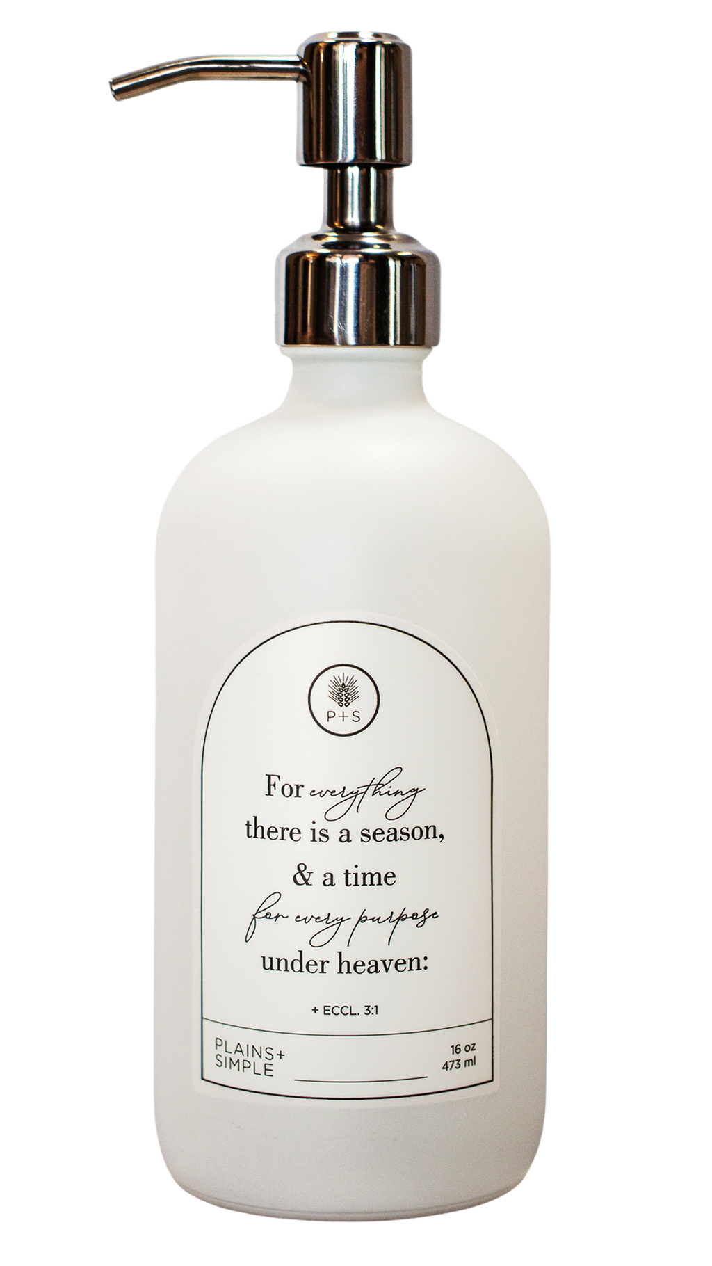 White glass Seasons multipurpose Gratitude Bottle with silver pump